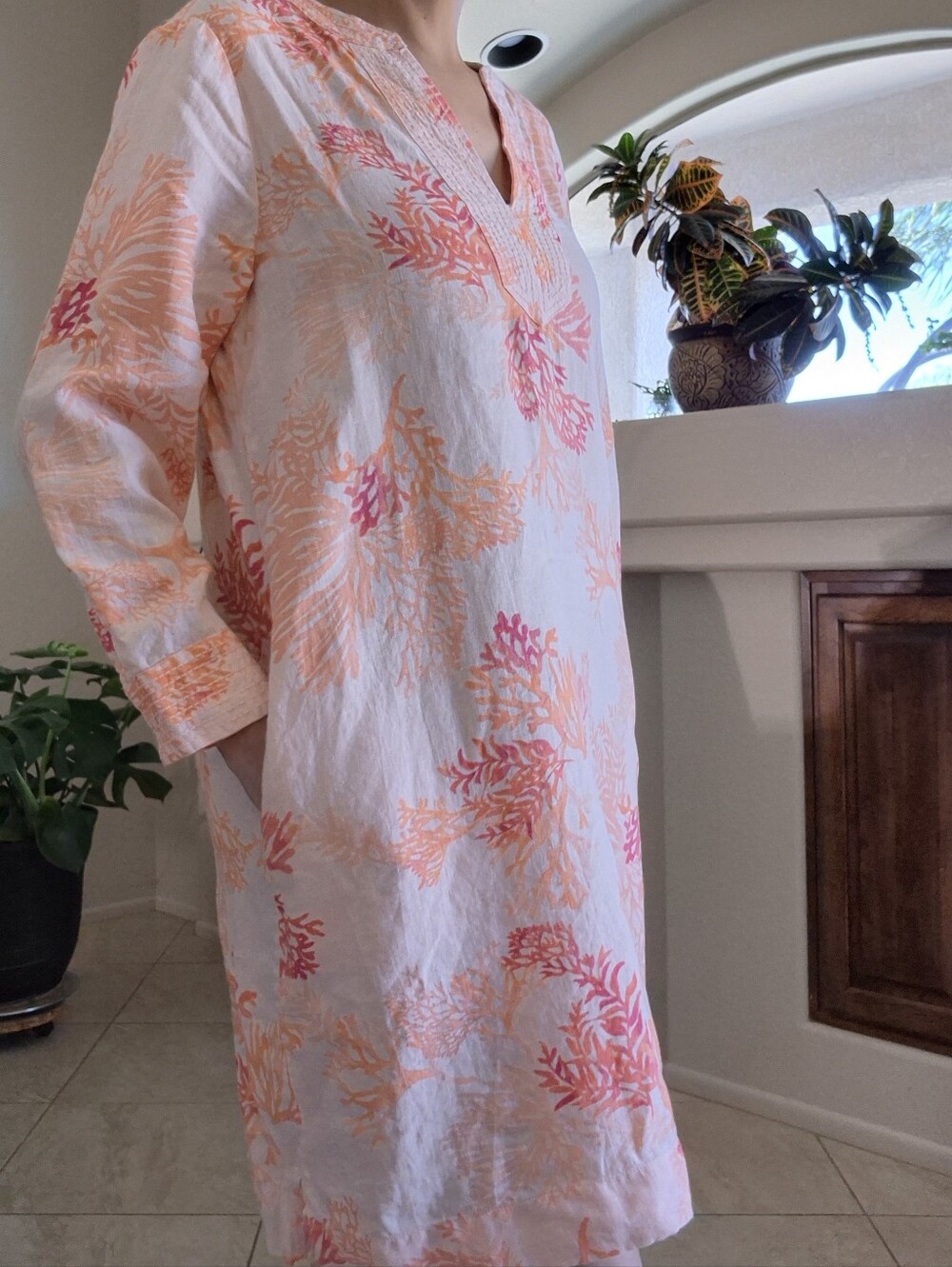 Chico's 100% Linen, Kurta Dress With Pockets Sz 12/14 Large - Picture 16 of 17